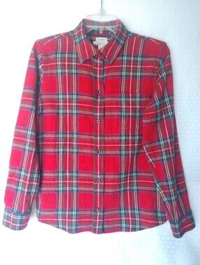 Women's Flannel Shirt LL BEAN Relaxed Fit Red Green Blue Plaid Size Small Petite